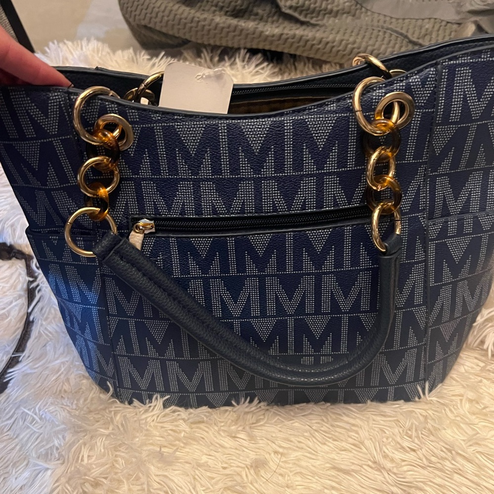 MKF Elegant Navy Blue Monogram Tote Bag - Picture 5 of 5